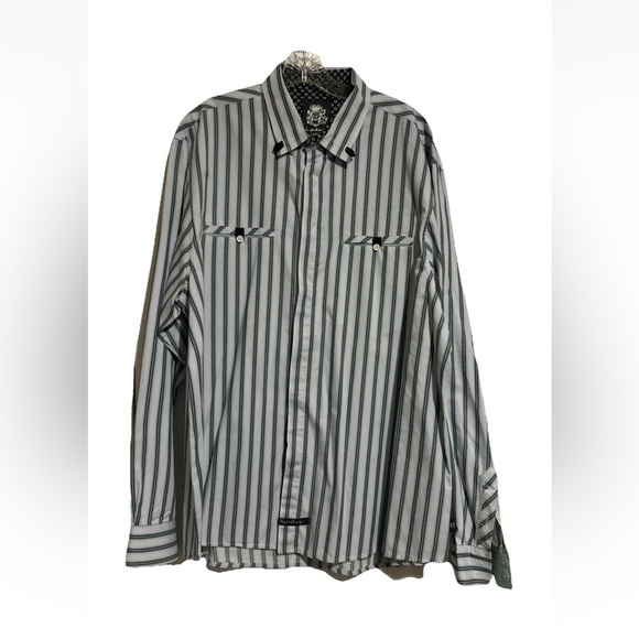English Laundry Mens 2XL Blaque Label Striped Button Down Dress Shirt Blue Green - Picture 1 of 11